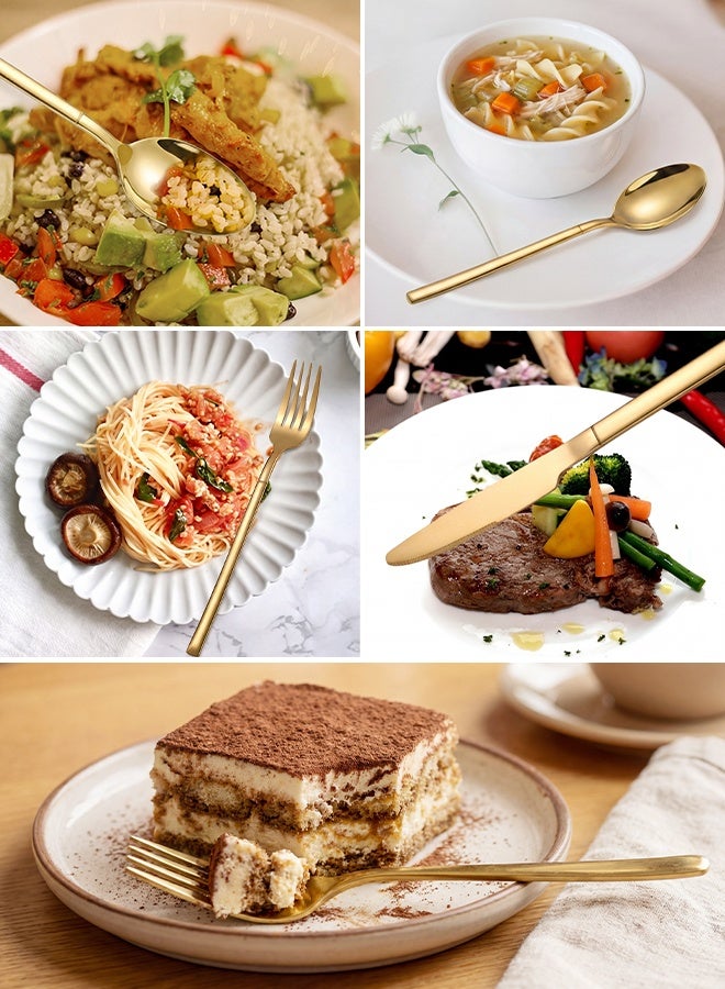 آي كي طقم أدوات مائدة من الستانلس ستيل باللون الذهبي – 20 قطعة | مناسب لـ 4 أشخاص | طلاء ذهبي بتقنية التفريغ | مع سكاكين وشوك وملاعق وعلبة هدايا - Image 2